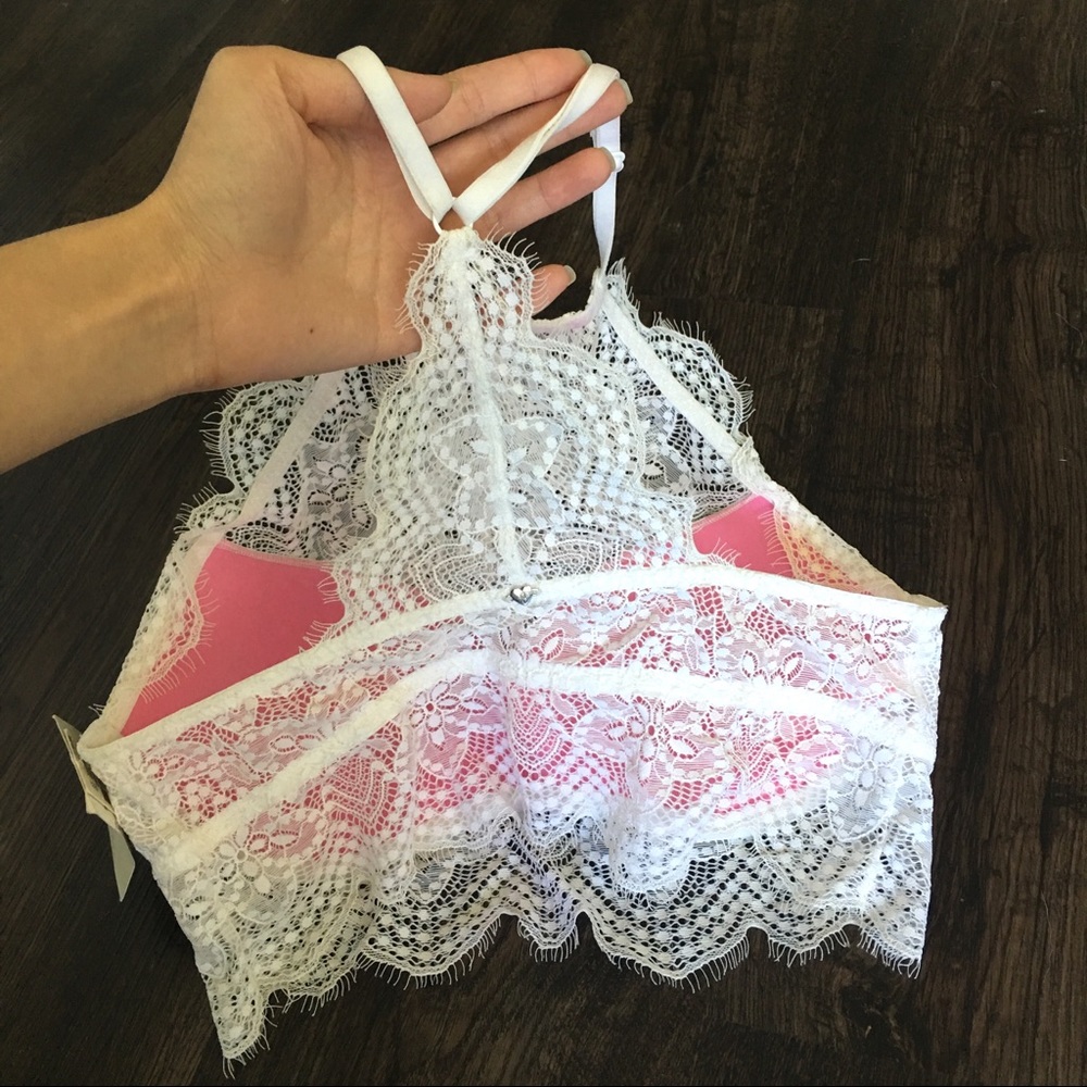 VS Pink White Lace Bralette